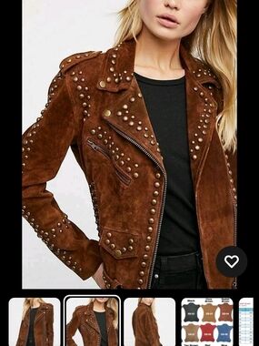 Studded Brown Suede Moto Jacket - Women